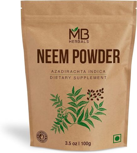 MB Herbals Pure Neem Leaf Powder 100 Gram / 3.5 oz | Azadirachta Indica | Wildcrafted Bitter Neem Supplement Skin Hair & Detox - Packaging May Vary in Saudi Arabia