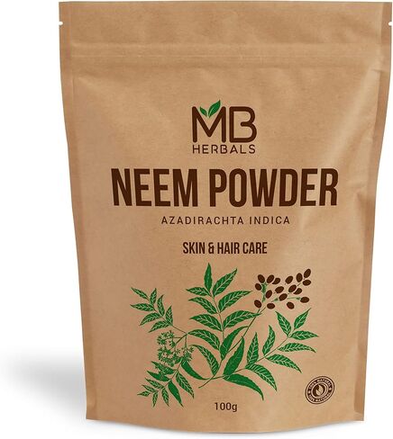 MB Herbals Pure Neem Leaf Powder 100 Gram / 3.5 oz | Azadirachta Indica | Wildcrafted Bitter Neem Supplement Skin Hair & Detox - Packaging May Vary in Saudi Arabia