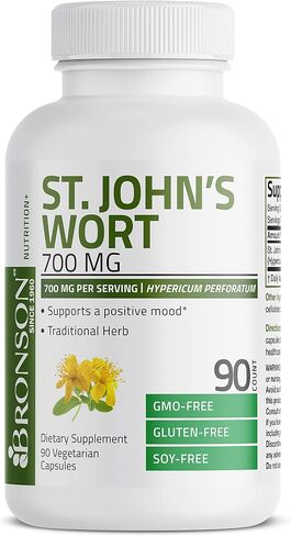 Bronson St. John's Wort 700 MG per Serving Hypericum Perforatum Supports a Positive Mood - Non-GMO, 90 Vegetarian Capsules in Saudi Arabia