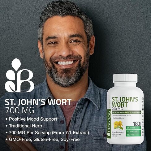 Bronson St. John's Wort 700 MG per Serving Hypericum Perforatum Supports a Positive Mood - Non-GMO, 90 Vegetarian Capsules in Saudi Arabia