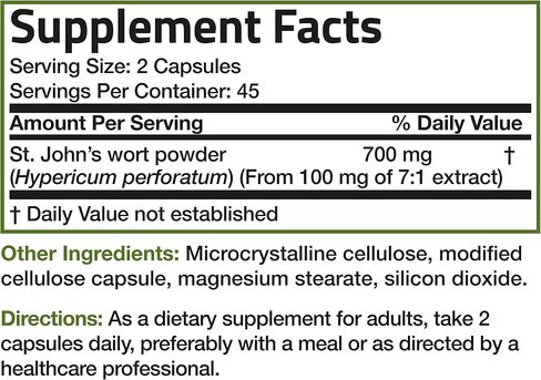 Bronson St. John's Wort 700 MG per Serving Hypericum Perforatum Supports a Positive Mood - Non-GMO, 90 Vegetarian Capsules in Saudi Arabia