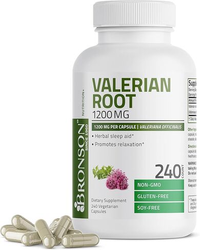 Bronson Valerian Root Capsules 1200mg - Valerian Officinalis - Promotes Relaxation - Non-GMO, Soy-Free Gluten-Free, 240 Vegetarian Capsules in Saudi Arabia