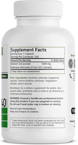 Bronson Valerian Root Capsules 1200mg - Valerian Officinalis - Promotes Relaxation - Non-GMO, Soy-Free Gluten-Free, 240 Vegetarian Capsules in Saudi Arabia