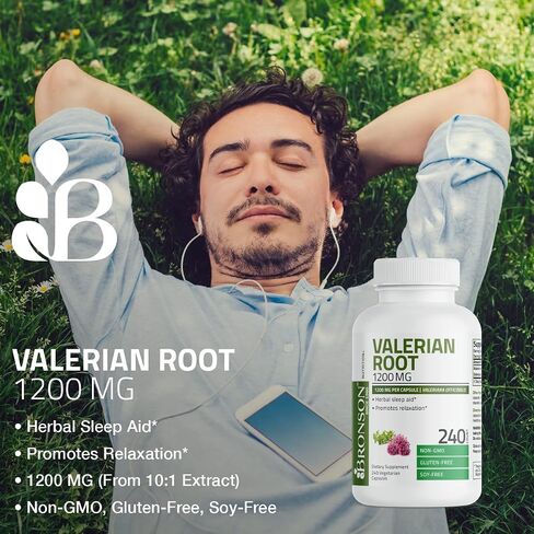 Bronson Valerian Root Capsules 1200mg - Valerian Officinalis - Promotes Relaxation - Non-GMO, Soy-Free Gluten-Free, 240 Vegetarian Capsules in Saudi Arabia