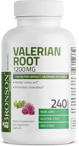 Bronson Valerian Root Capsules 1200mg - Valerian Officinalis - Promotes Relaxation - Non-GMO, Soy-Free Gluten-Free, 240 Vegetarian Capsules in Saudi Arabia