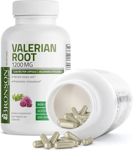 Bronson Valerian Root Capsules 1200mg - Valerian Officinalis - Promotes Relaxation - Non-GMO, Soy-Free Gluten-Free, 240 Vegetarian Capsules in Saudi Arabia