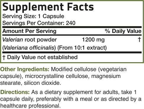 Bronson Valerian Root Capsules 1200mg - Valerian Officinalis - Promotes Relaxation - Non-GMO, Soy-Free Gluten-Free, 240 Vegetarian Capsules in Saudi Arabia