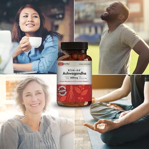 DailyNutra KSM-66 Ashwagandha 600mg Organic Root Extract - High Potency Supplement with 5% Withanolides | Supports Relaxation, Focus, & Energy (90 Capsules) in Kuwait