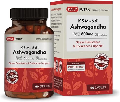 DailyNutra KSM-66 Ashwagandha 600mg Organic Root Extract - High Potency Supplement with 5% Withanolides | Supports Relaxation, Focus, & Energy (90 Capsules) in Kuwait