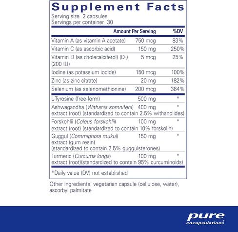 Pure Encapsulations Thyroid Support Complex - Hypoallergenic Supplement with Herbs and Nutrients for Optimal Thyroid Gland Function* - with Vitamin A, C, D, and Selenium - 120 Capsules in Saudi Arabia