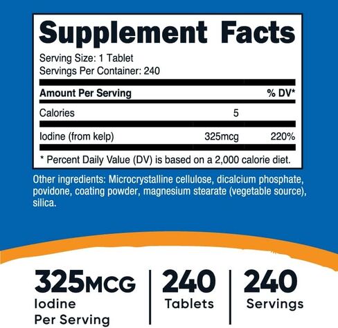 أقراص Nutricost Kelp، 325 ميكروجرام من اليود، 240 قرصًا - غير معدلة وراثيًا، خالية من الغلوتين in Saudi Arabia