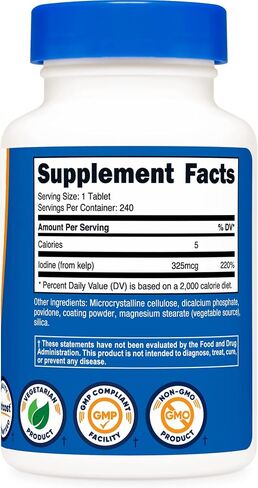 أقراص Nutricost Kelp، 325 ميكروجرام من اليود، 240 قرصًا - غير معدلة وراثيًا، خالية من الغلوتين in Saudi Arabia