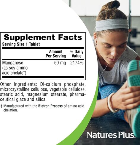 NaturesPlus Manganese Amino Acid Chelate - 50 mg, 90 Vegetarian Tablets - High Potency Essential Trace Mineral Supplement, Supports Bone & Cartilage Health - Gluten-Free - 90 Servings in Saudi Arabia