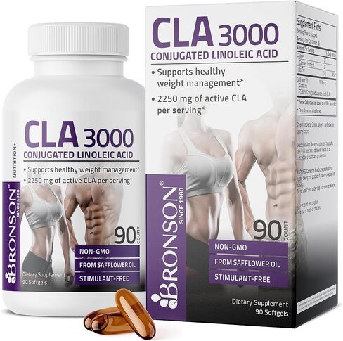 برونسون CLA 3000 قوة عالية للغاية تدعم التحكم الصحي في الوزن، كتلة العضلات الهزيلة، حمض اللينوليك المترافق غير المحفز، 120 كبسولة هلامية in Saudi Arabia