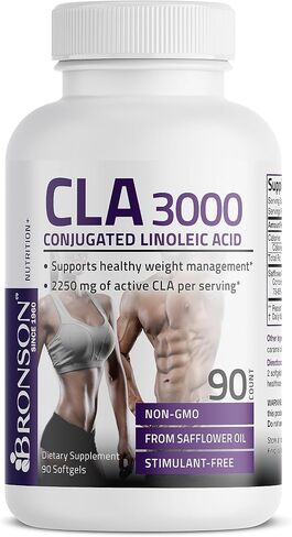 برونسون CLA 3000 قوة عالية للغاية تدعم التحكم الصحي في الوزن، كتلة العضلات الهزيلة، حمض اللينوليك المترافق غير المحفز، 120 كبسولة هلامية in Saudi Arabia