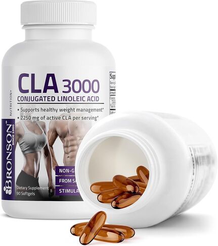 برونسون CLA 3000 قوة عالية للغاية تدعم التحكم الصحي في الوزن، كتلة العضلات الهزيلة، حمض اللينوليك المترافق غير المحفز، 120 كبسولة هلامية in Saudi Arabia