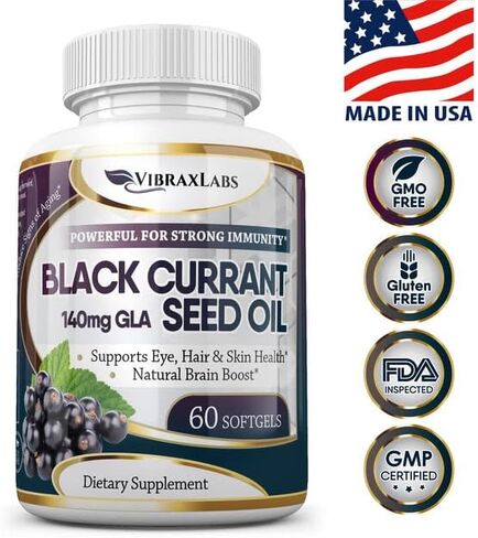 زيت الكشمش الأسود من فيبراكسلابس 1000 مجم - خالٍ من الهكسان - مضاد أكسدة طبيعي مضاد للشيخوخة مع تركيبة GLA عالية - يدعم صحة الشعر والبشرة والمفاصل والعين - مكمل هلامي ناعم ممتاز من زيت بذور الكشمش الأسود in Kuwait