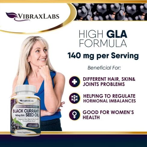 زيت الكشمش الأسود من فيبراكسلابس 1000 مجم - خالٍ من الهكسان - مضاد أكسدة طبيعي مضاد للشيخوخة مع تركيبة GLA عالية - يدعم صحة الشعر والبشرة والمفاصل والعين - مكمل هلامي ناعم ممتاز من زيت بذور الكشمش الأسود in Kuwait