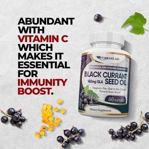 زيت الكشمش الأسود من فيبراكسلابس 1000 مجم - خالٍ من الهكسان - مضاد أكسدة طبيعي مضاد للشيخوخة مع تركيبة GLA عالية - يدعم صحة الشعر والبشرة والمفاصل والعين - مكمل هلامي ناعم ممتاز من زيت بذور الكشمش الأسود in Kuwait