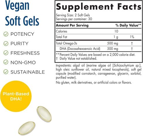 Nordic Naturals Algae DHA - 60 Soft Gels - 500 mg Omega-3 DHA - Certified Vegan Algae Oil - Plant-Based DHA - Brain, Eye & Nervous System Support - Non-GMO - 30 Servings in Saudi Arabia
