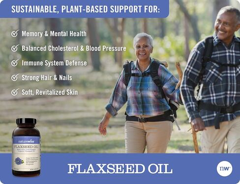 زيت بذور الكتان العضوي من NatureWise 1200 مجم 720 مجم ALA زيت الكتان عالي الفعالية أوميغا 3 للقلب والأوعية الدموية والمعرفية ودعم المناعة للشعر الصحي والبشرة والأظافر غير المعدلة وراثيًا [4 أشهر - 240 كبسولة هلامية] in Kuwait