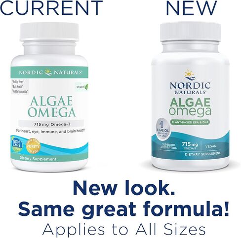 Nordic Naturals Algae Omega - 120 كبسولة هلامية ناعمة - 715 مجم أوميغا 3 - زيت الطحالب النباتية المعتمدة - EPA وDHA نباتي - صحة القلب والعين والمناعة والدماغ - غير معدلة وراثيًا - 60 حصة in Saudi Arabia