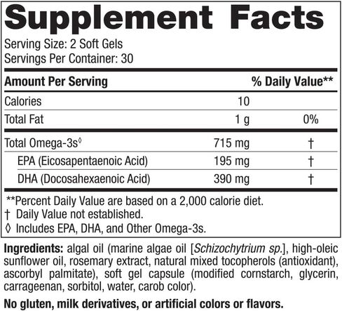 Nordic Naturals Algae Omega - 120 كبسولة هلامية ناعمة - 715 مجم أوميغا 3 - زيت الطحالب النباتية المعتمدة - EPA وDHA نباتي - صحة القلب والعين والمناعة والدماغ - غير معدلة وراثيًا - 60 حصة in Saudi Arabia