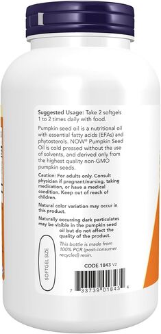 NOW Supplements, زيت بذور اليقطين 1000 ملجم مع الأحماض الدهنية الأساسية والفيتوستيرول، معصور على البارد، 100 كبسولة هلامية in Kuwait