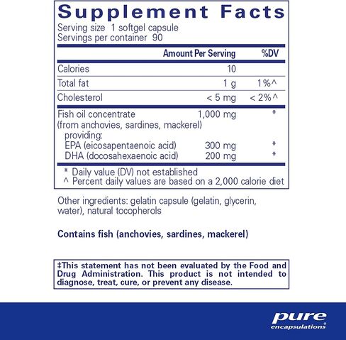 مغلفات نقية أساسيات EPA/DHA - مكمل مركز زيت السمك لدعم صحة القلب والأوعية الدموية - مكمل ممتاز EPA وDHA مع كبسولات أوميغا 3-90 سوفتغيل in Kuwait