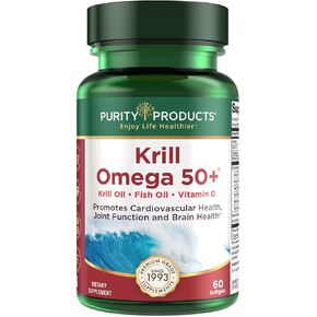 Purity Products كريل أوميجا 50 (كريل + مزيج زيت السمك 1000 مجم + أستازانتين 500 ميكروجرام + فوسفوليبيدات 200 مجم + فيتامين د 500 وحدة دولية) - 60 كبسولة هلامية صغيرة in Kuwait