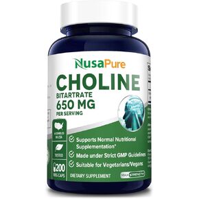 NusaPure Choline Bitartrate 650 mg.200 Veggie Capsules (Vegetarian, Non-GMO & Gluten-Free) in Saudi Arabia
