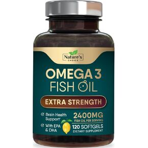 Omega 3 Fish Oil Supplements - 2400mg Fish Oil Per Serving - Triple Strength Omega-3 with Fatty Acids EPA & DHA - Natural Heart, Brain & Immune Support - Wild Caught, Bottled in USA - 240 Softgels in Saudi Arabia