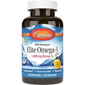 Carlson - Elite Omega-3 Gems, 1600 mg Omega-3 Fatty Acids Including EPA and DHA, Norwegian, Wild-Caught Fish Oil Supplement, Sustainably Sourced Omega 3 Fish Oil Capsules, Lemon, 240 Softgels
