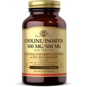 Solgar Choline/Inositol 500 mg/500 mg, 100 Vegetable Capsules - Energy Metabolism, Liver Health, Essential for Brain & Nerve Function - Non-GMO, Vegan, Gluten Free, Dairy Free, Kosher - 50 Servings in Saudi Arabia