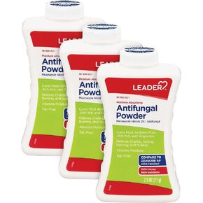 Leader Miconazole Antifungal Powder, Moisture Absorbing, Talc-Free, 2.5 oz, Compare to Zeasorb, Pack of 3