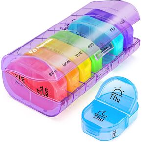 AUVON Pill Box 2 Times a Day, Weekly Pill Organizer AM PM with 7 Daily Pocket Case to Hold Vitamin, Medicine, Medication, and Supplement
