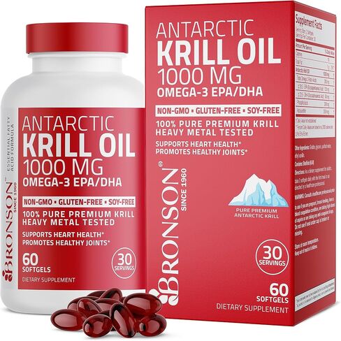 Bronson Antarctic Krill Oil 1000 mg with Omega-3s EPA, DHA, Astaxanthin and Phospholipids 120 Softgels in Saudi Arabia
