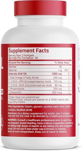 Bronson Antarctic Krill Oil 1000 mg with Omega-3s EPA, DHA, Astaxanthin and Phospholipids 120 Softgels in Saudi Arabia