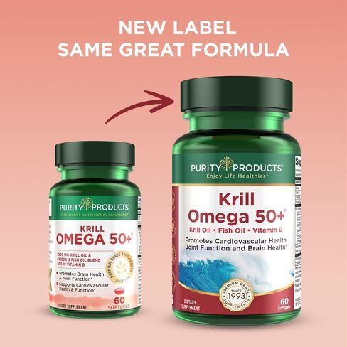 Purity Products Krill Omega 50 (Krill + Fish Oil Blend 1000mg + Astaxanthin 500mcg + Phospholipids 200mg + Vitamin D 500 IU) - 60 Mini Softgels in Saudi Arabia