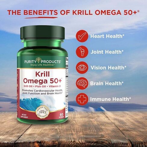 Purity Products Krill Omega 50 (Krill + Fish Oil Blend 1000mg + Astaxanthin 500mcg + Phospholipids 200mg + Vitamin D 500 IU) - 60 Mini Softgels in Saudi Arabia