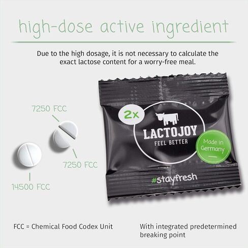 حبوب LactoJoy Lactase I إنزيمات لاكتاز قوية لعدم تحمل اللاكتوز I لتحسين الهضم I بدون ثاني أكسيد السيليكون، بدون نكهات صناعية I نباتي I عينة-عبوة من 5 أكياس في 2 قرص in Saudi Arabia