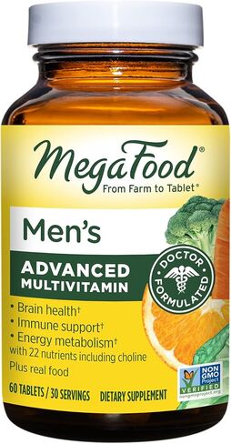 MegaFood Men's Advanced Multivitamin for Men - Doctor -Formulated - Choline, Vitamin B12, Vitamin D, Vitamin C & Zinc - Brain Health & Immune Support - Non-GMO - Vegetarian - 60 Tabs (30 Servings) in Saudi Arabia