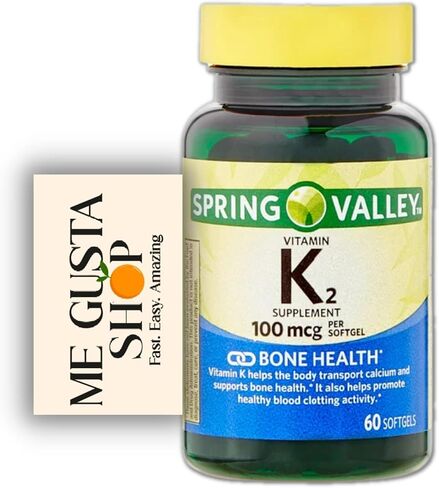 فيتامين K2، Spring Valley 100 ميكروجرام، 60 كبسولة هلامية + Me Gustas Stricker in Kuwait