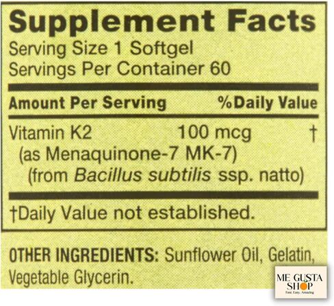 فيتامين K2، Spring Valley 100 ميكروجرام، 60 كبسولة هلامية + Me Gustas Stricker in Kuwait
