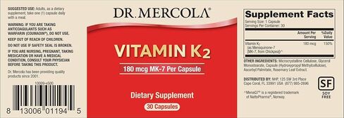 دكتور ميركولا، مكمل غذائي فيتامين ك2، 90 حصة (90 كبسولة)، يدعم صحة العظام والقلب والأوعية الدموية، غير معدل وراثيًا، خالي من الصويا، خالي من الغلوتين in Kuwait