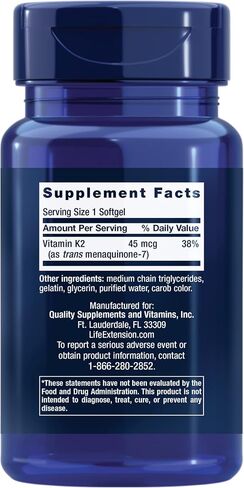 Life Extension Low Dose Vitamin K2 45 mcg – Supports Arterial & Cardiovascular Health – Heart & Bone Health Supplements - Gluten-Free, Non-GMO – 90 Softgels in Saudi Arabia
