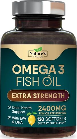 Omega 3 Fish Oil Supplements - 2400mg Fish Oil Per Serving - Triple Strength Omega-3 with Fatty Acids EPA & DHA - Natural Heart, Brain & Immune Support - Wild Caught, Bottled in USA - 240 Softgels in Kuwait