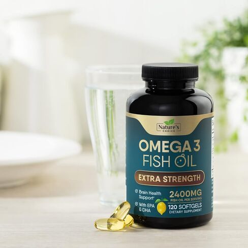 Omega 3 Fish Oil Supplements - 2400mg Fish Oil Per Serving - Triple Strength Omega-3 with Fatty Acids EPA & DHA - Natural Heart, Brain & Immune Support - Wild Caught, Bottled in USA - 240 Softgels in Kuwait