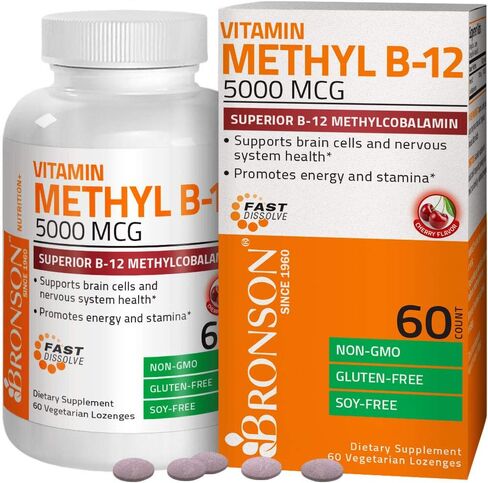 Bronson Methyl B12 5000 mcg Vitamin B12 Methylcobalamin Energy & Brain Support 60 Lozenges in Saudi Arabia