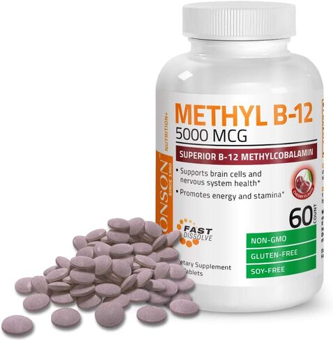 Bronson Methyl B12 5000 mcg Vitamin B12 Methylcobalamin Energy & Brain Support 60 Lozenges in Saudi Arabia
